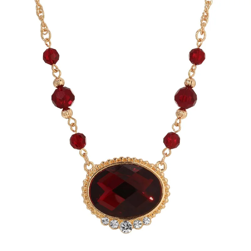 Women’s crystal necklace-1928 Jewelry Radiant Siam Red Oval Stone & Glass Crystal Pendant Necklace 16" + 3" Extender