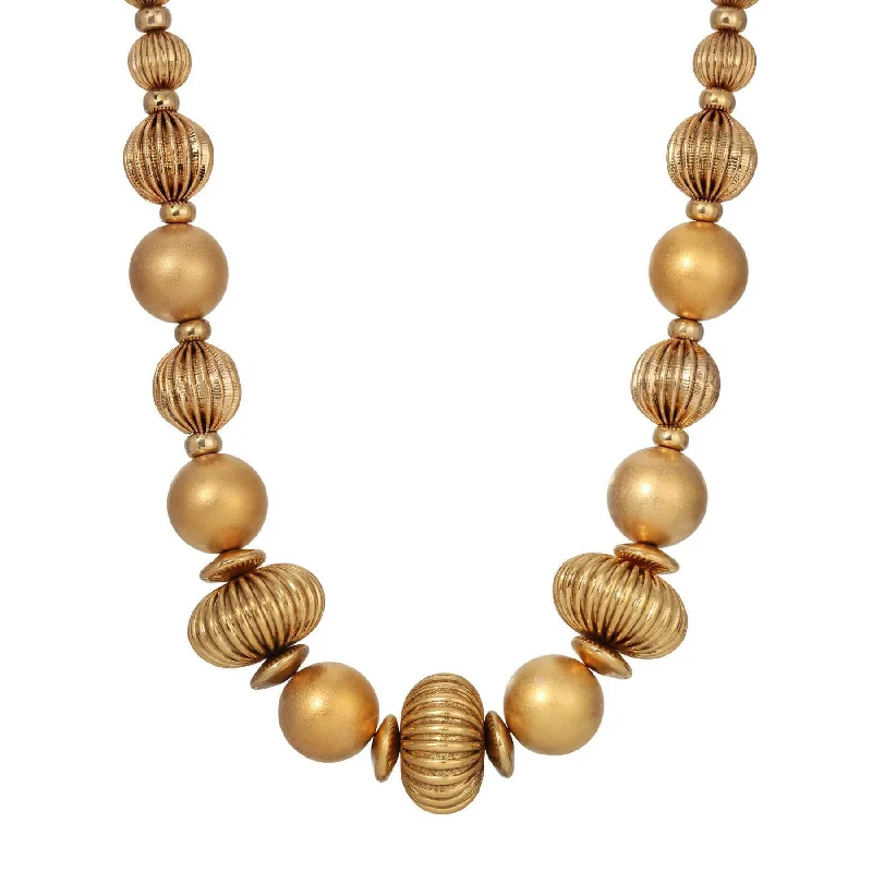 Women’s sterling silver necklace-1928 Jewelry Satin Gold Corrugated Bead Necklace 16" + 3" Extension