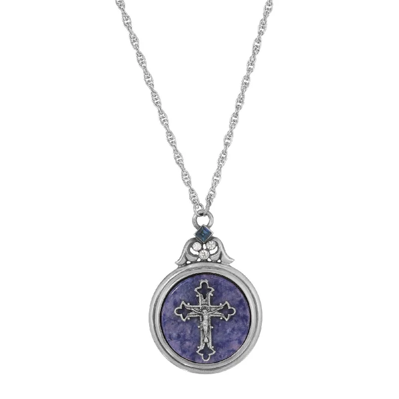 Women’s infinity necklace-Symbols Of Faith Blue Sodalite Gemstone Crucifix Crystal Pendant Necklace 28"