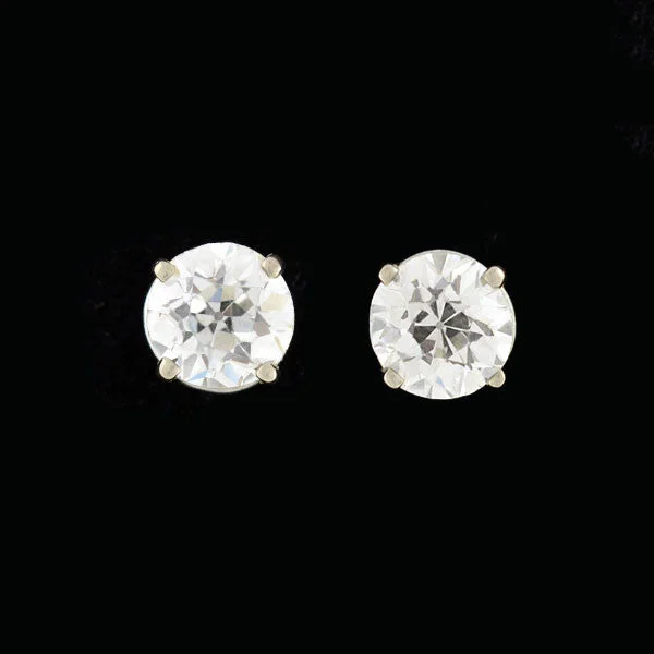 Women’s crystal stud earrings-Platinum Old European Diamond Stud Earrings 2.05ctw