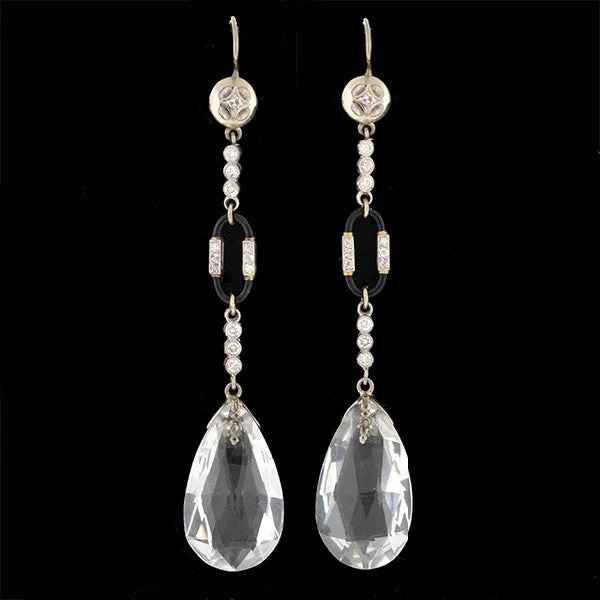 Women’s sterling silver hoops-Art Deco 14kt Rock Quartz Crystal & Diamond Earrings