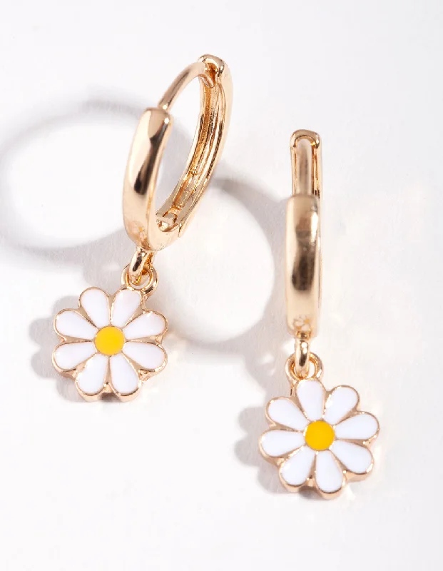 Women’s pearl earrings-Gold Daisy Huggie Earrings