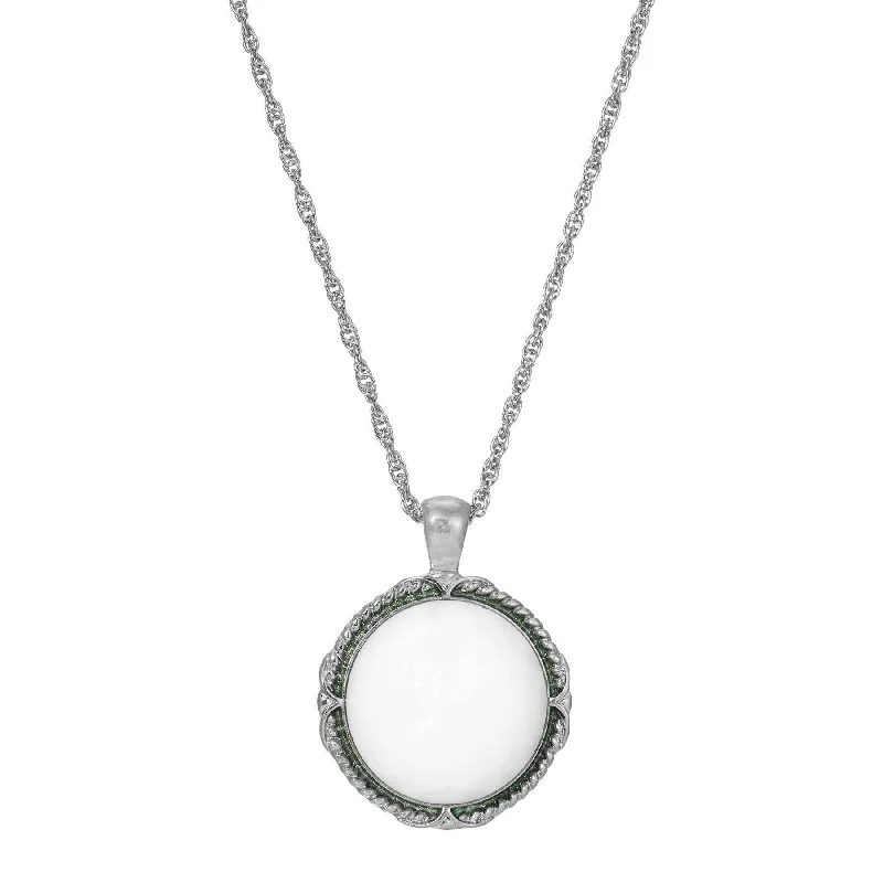 Women’s gold plated necklace-1928 Jewelry White Faceted Cabochon Pendant Necklace 23.5" + 2" Extender