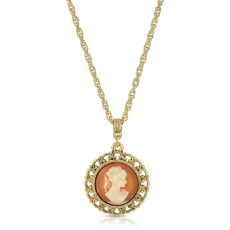 Women’s bridal necklace-1928 Jewelry Round Cameo Pendant Necklace 18"