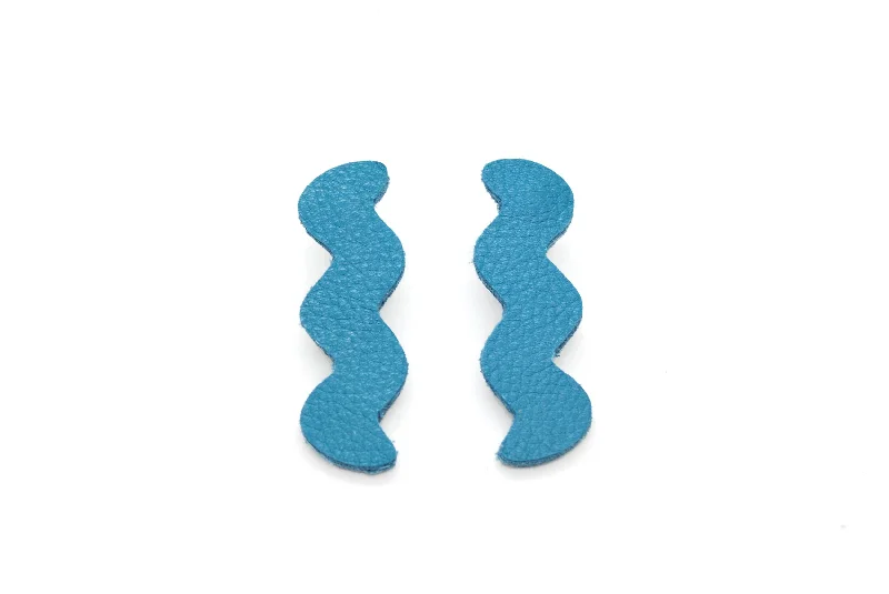 Women’s layered earrings-Turquoise Zigzag Statement Earrings, Teal Leather Matisse Earrings