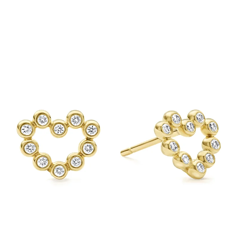 Women’s sterling silver studs-KSL 18K Gold Heart Diamond Stud Earrings