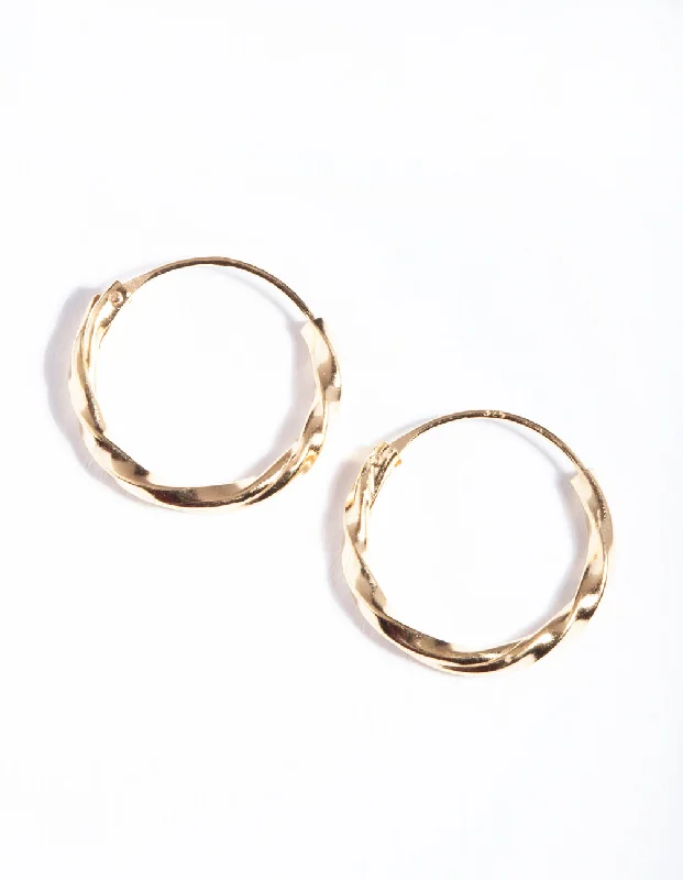 Women’s diamond earrings-Gold Plated Sterling Silver 13mm Twist Hoop Earrings