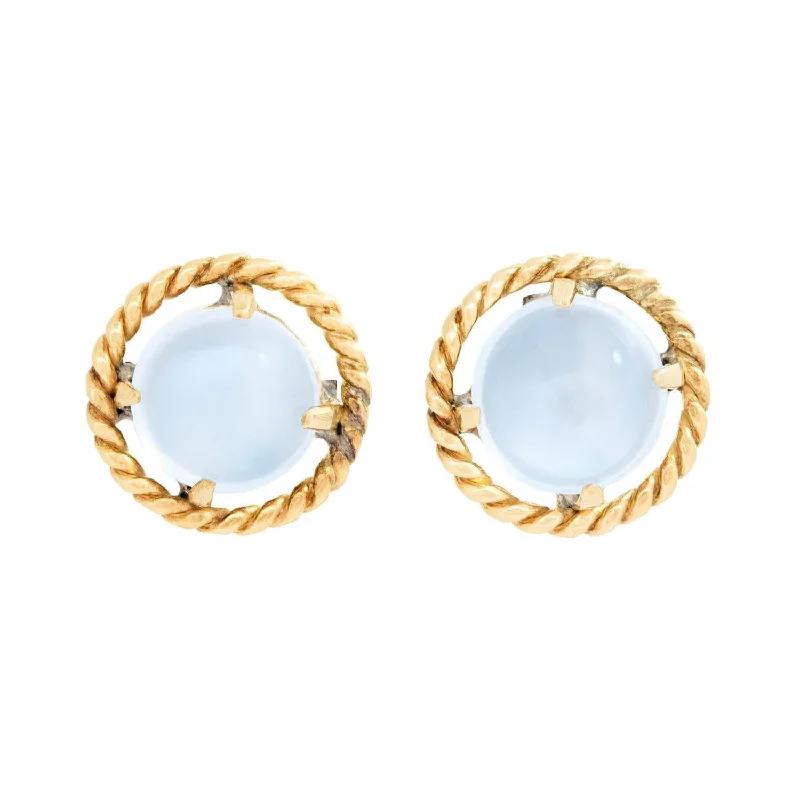 Women’s boho earrings-Vintage 14k Moonstone Stud Earrings