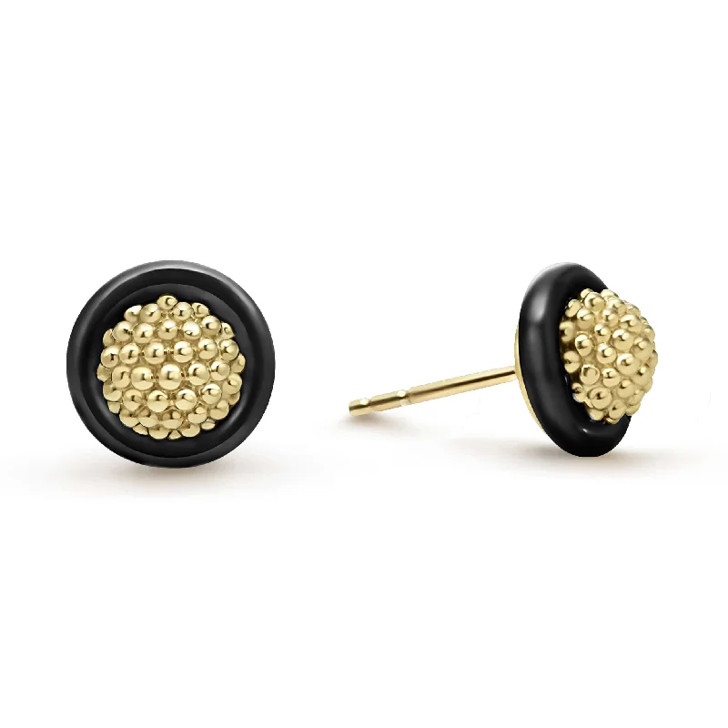 Women’s dainty earrings-Meridian 18K Gold Caviar and Black Ceramic Stud Earrings