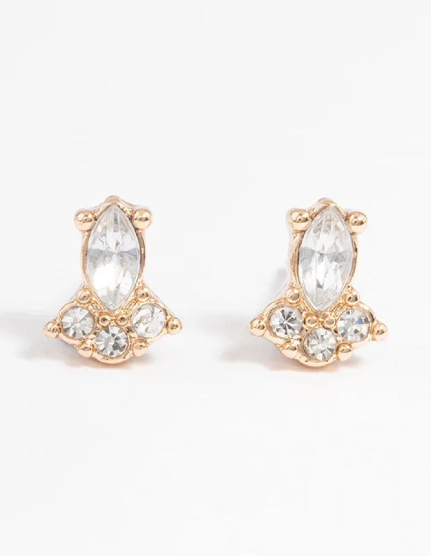 Women’s tiny stud earrings-Gold Mini Stone Set Stud Earrings