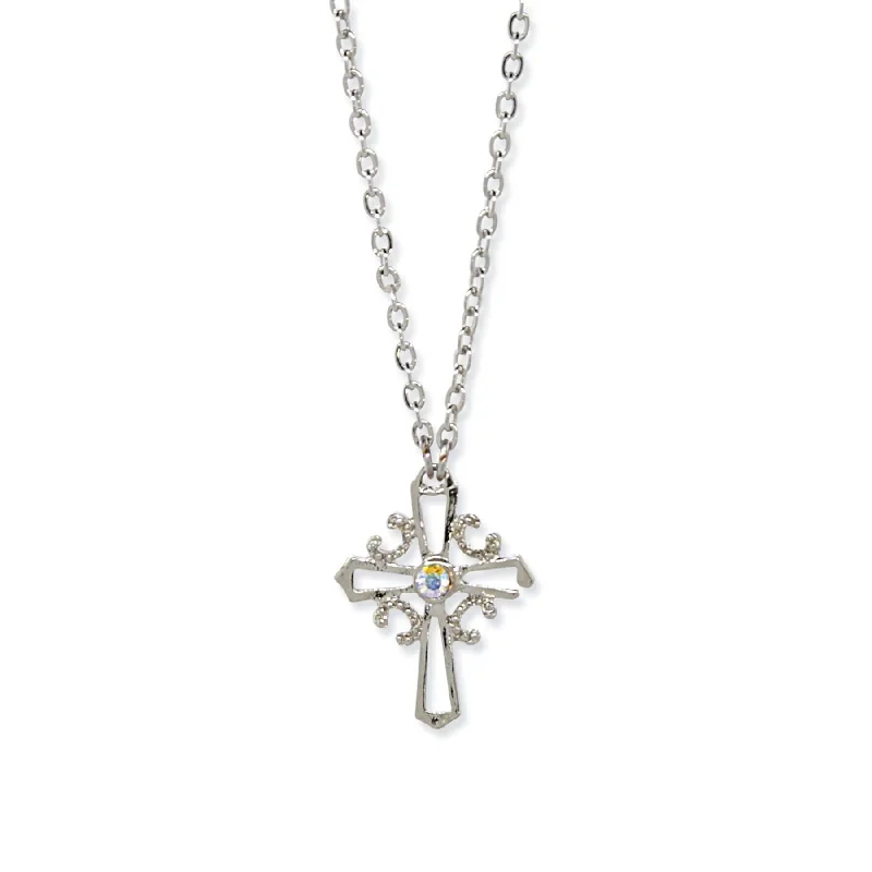 Women’s butterfly pendant necklace-1928 Jewelry Crystal AB Cross Pendant Necklace 16" + 3" Extender