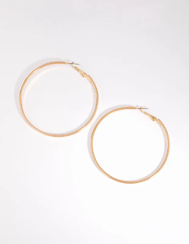 Women’s gold drop earrings-Gold Large Flat Hoop Earrings