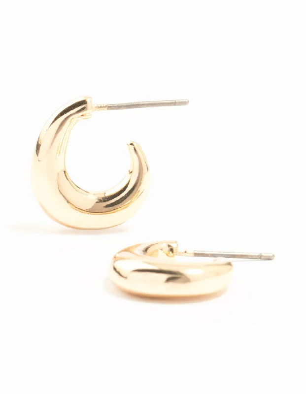 Women’s casual earrings-Gold Warped Chunky Huggie Earrings