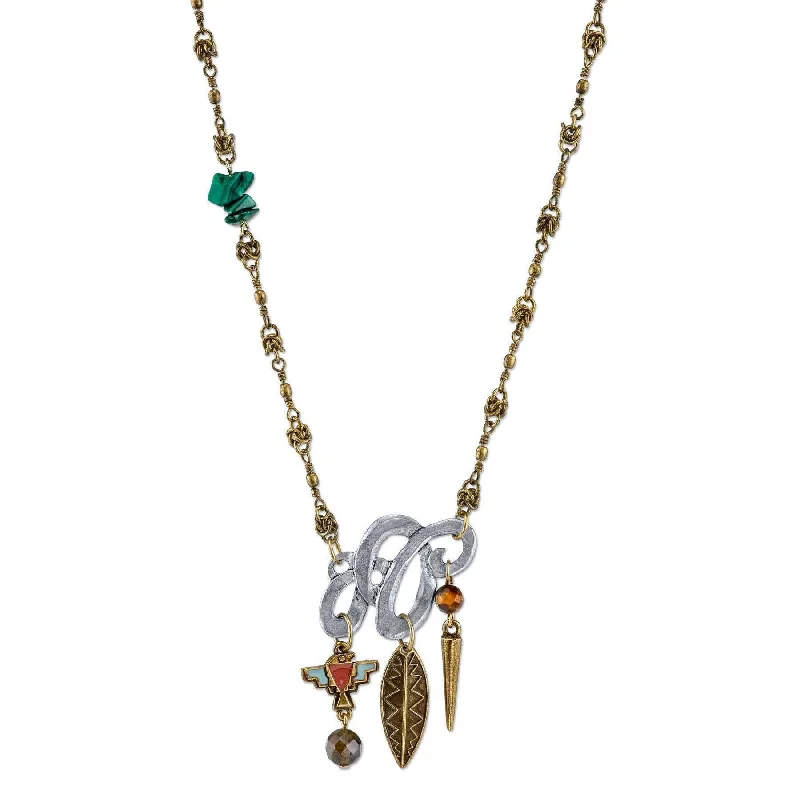 Women’s elegant diamond necklace-T.R.U. Metal Necklace With Gemstone Malachite Labradorite And Tigers Eye 18"