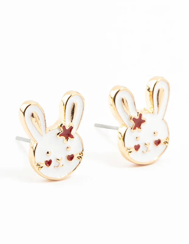 Women’s gold chain earrings-Gold Bunny Stud Earrings