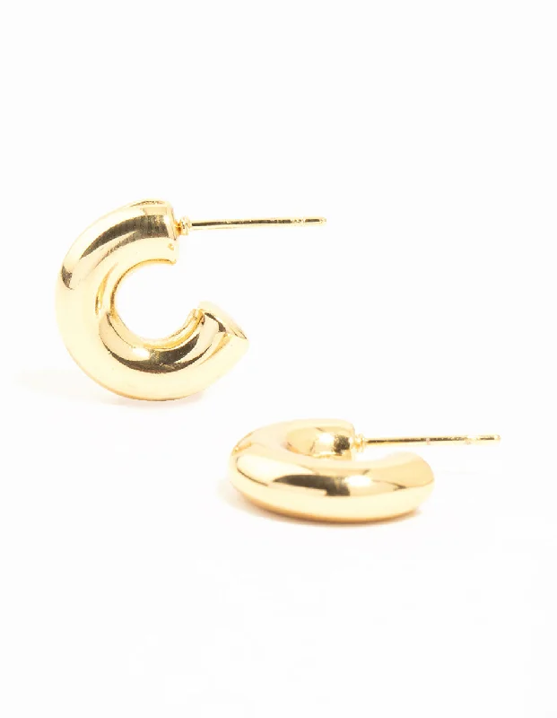 Women’s zirconia drop earrings-Waterproof Gold Plated Stainless Steel Hoop Earrings