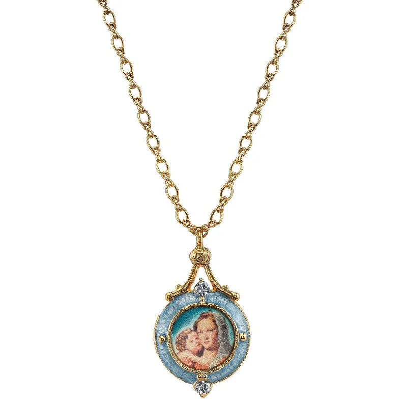 Women’s elegant statement necklace-Symbols Of Faith Enamel Mary And Child Locket Necklace 18"