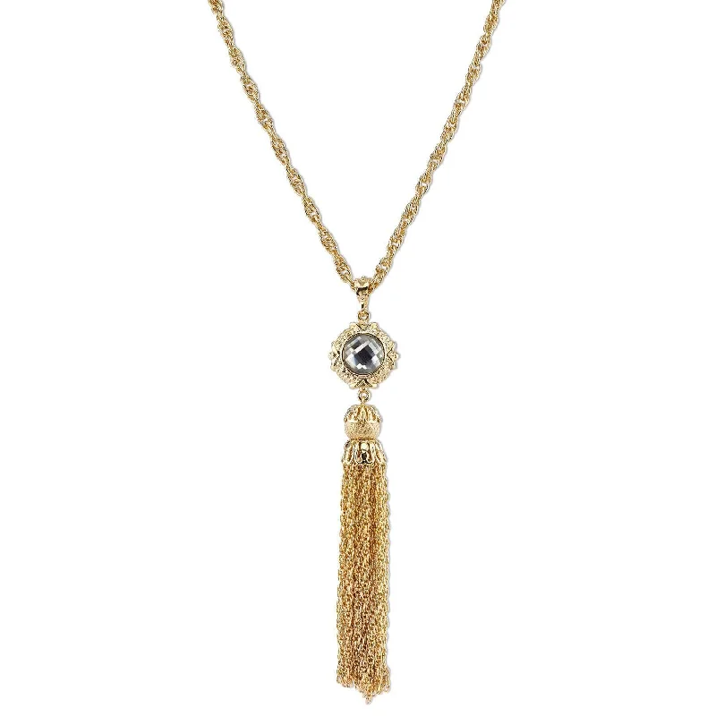 Women’s sterling silver necklace-2028 Jewelry Round Crystal Gold Tassel Necklace 28"