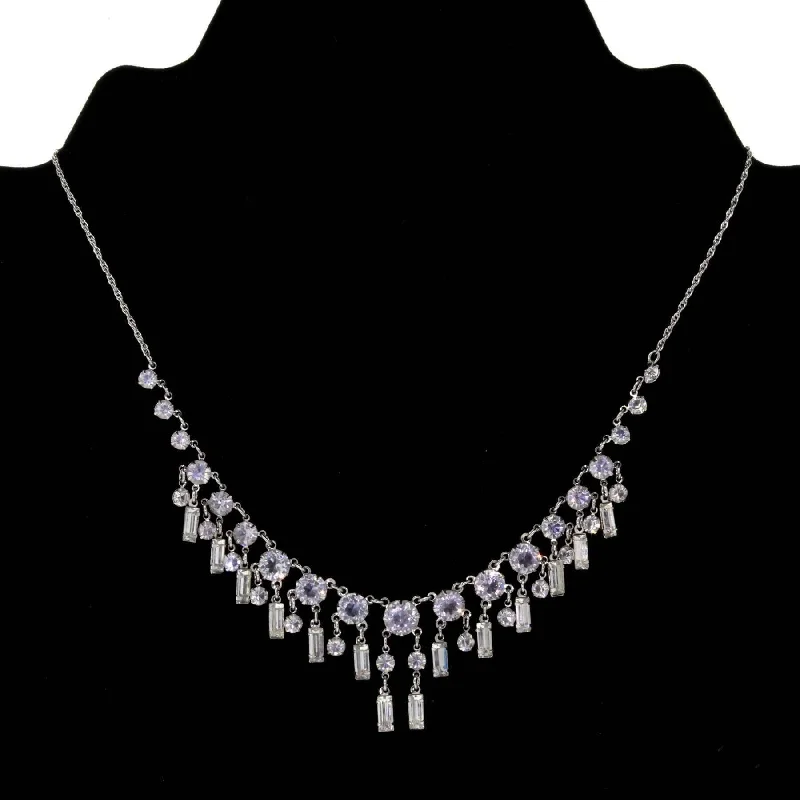 Women’s silver chain necklace-1928 Jewelry Brilliant Round & Baguette Austrian Crystal Drop Necklace 15"