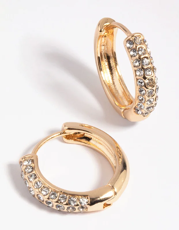 Women’s hoop and stud earrings-Gold Diamante Huggie Hoop Earrings