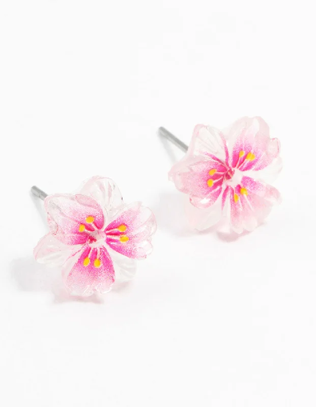 Women’s heart-shaped earrings-Plastic Hibiscus Flower Stud Earrings