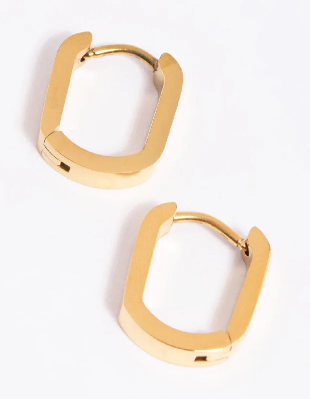 Women’s everyday hoop earrings-Gold Plated Surgical Steel Oval Huggie Earrings