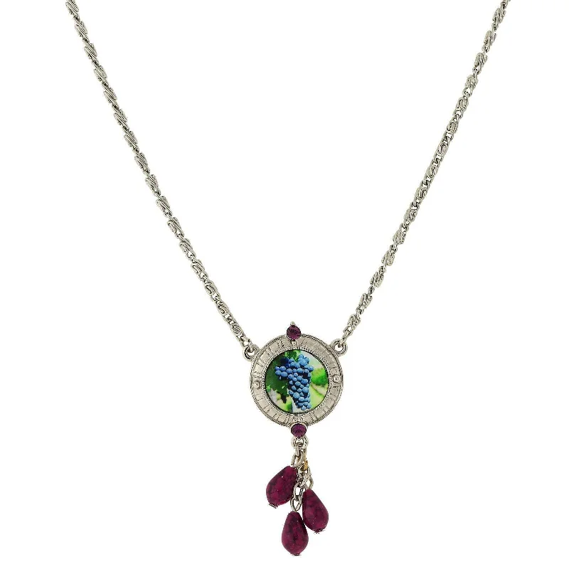 Women’s rose gold necklace-1928 Jewelry Winery Purple Grapes Decal And Amethyst Color Drop Necklace 16" + 3" Extender