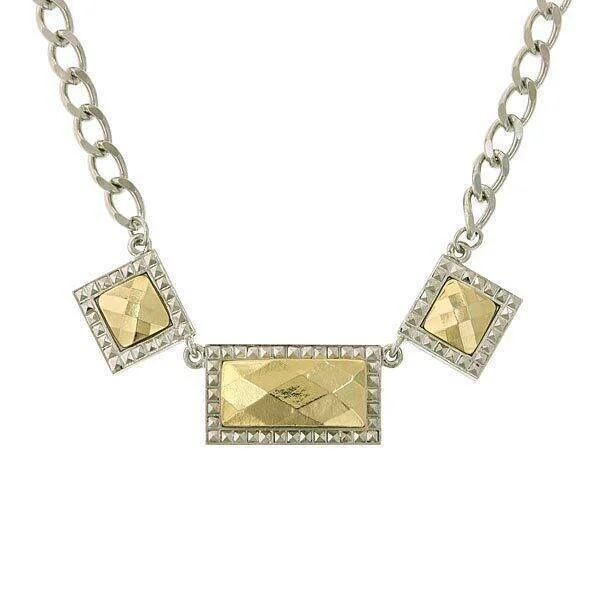 Women’s silver statement necklace-1928 Jewelry Fusion Lux 3 Horizontal  Necklace 16" + 3" Extender