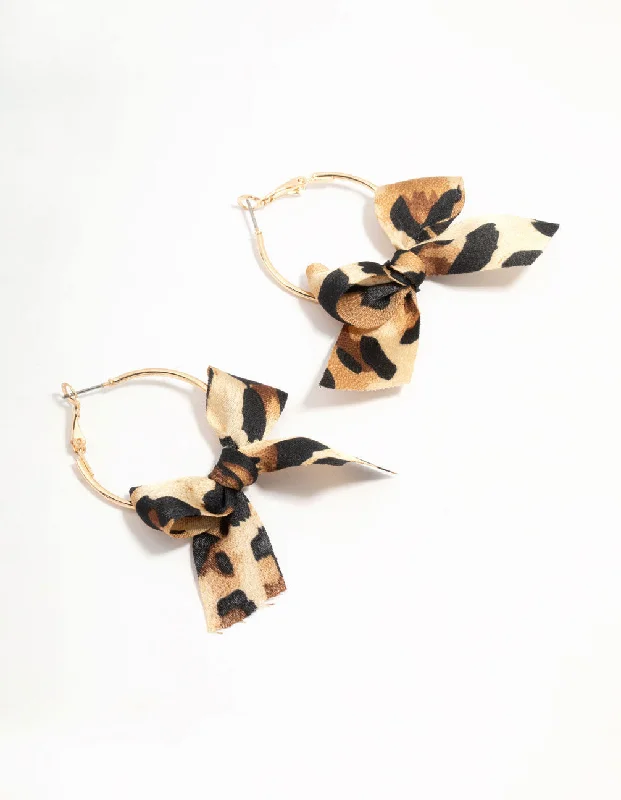 Women’s sapphire earrings-Cheetah Bow Fabric Hoop Earrings