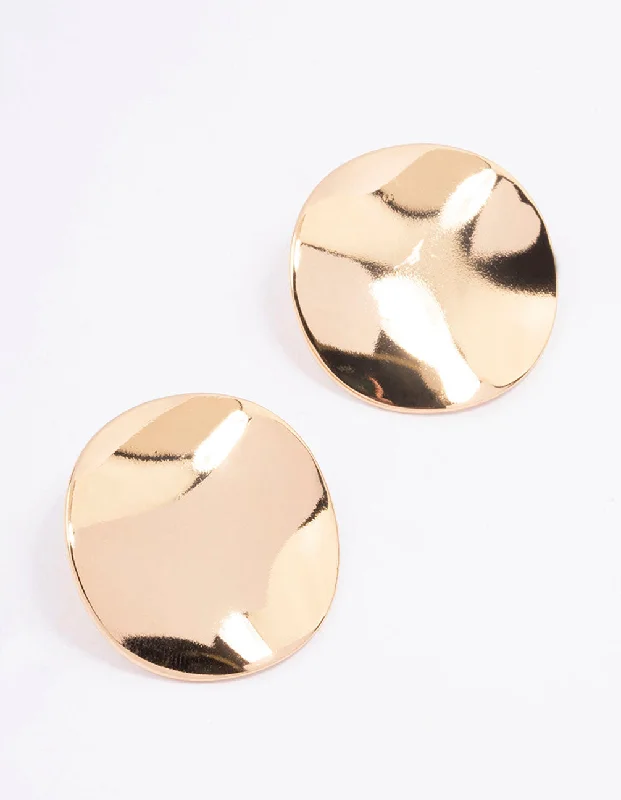 Women’s enamel earrings-Gold Morphed Disc Stud Earrings