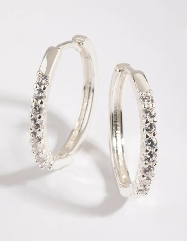 Women’s heart-shaped stud earrings-Silver Cubic Zirconia Hoop Earrings