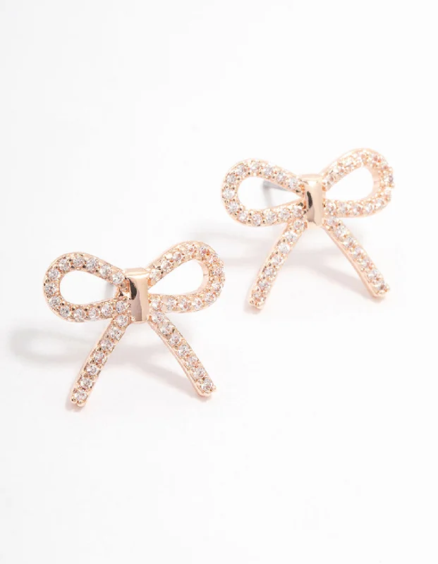 Women’s everyday earrings-Rose Gold Cubic Zirconia Bow Stud Earrings