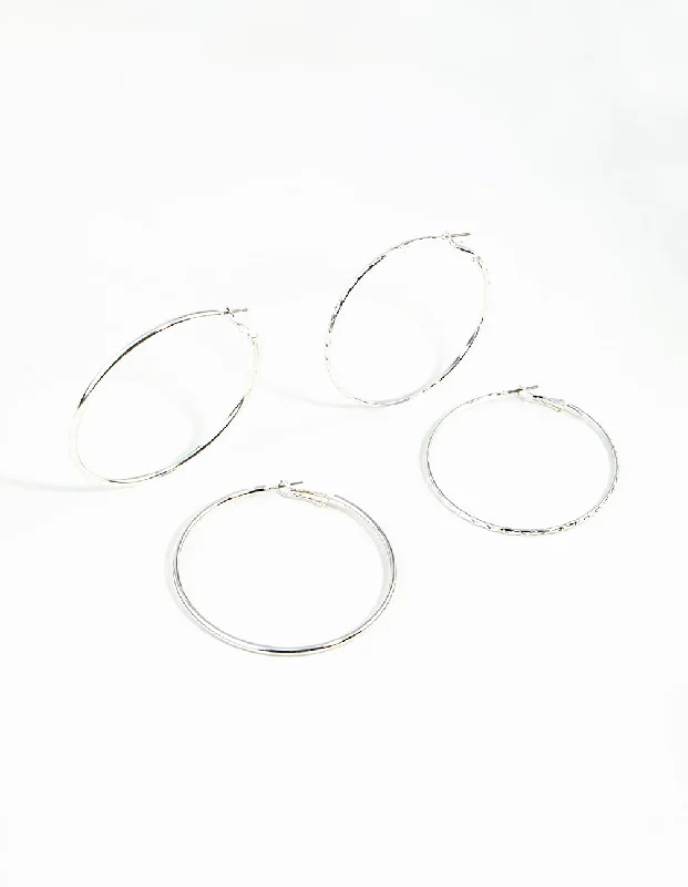 Women’s black diamond earrings-Silver 60MM Hoop Earring Pack