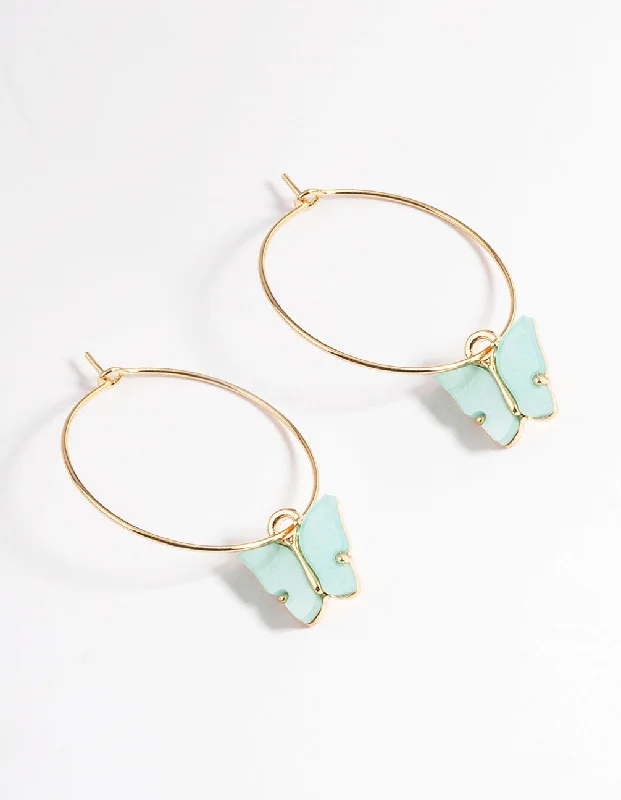 Women’s boho earrings-Turquoise Acrylic Butterfly Wire Hoop Earrings