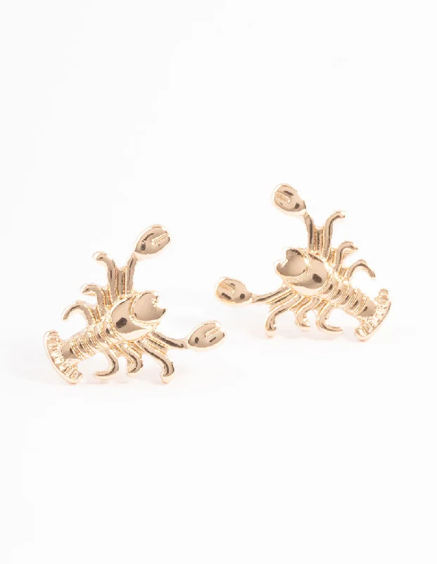 Women’s enamel earrings-Gold Lobster Stud Earrings