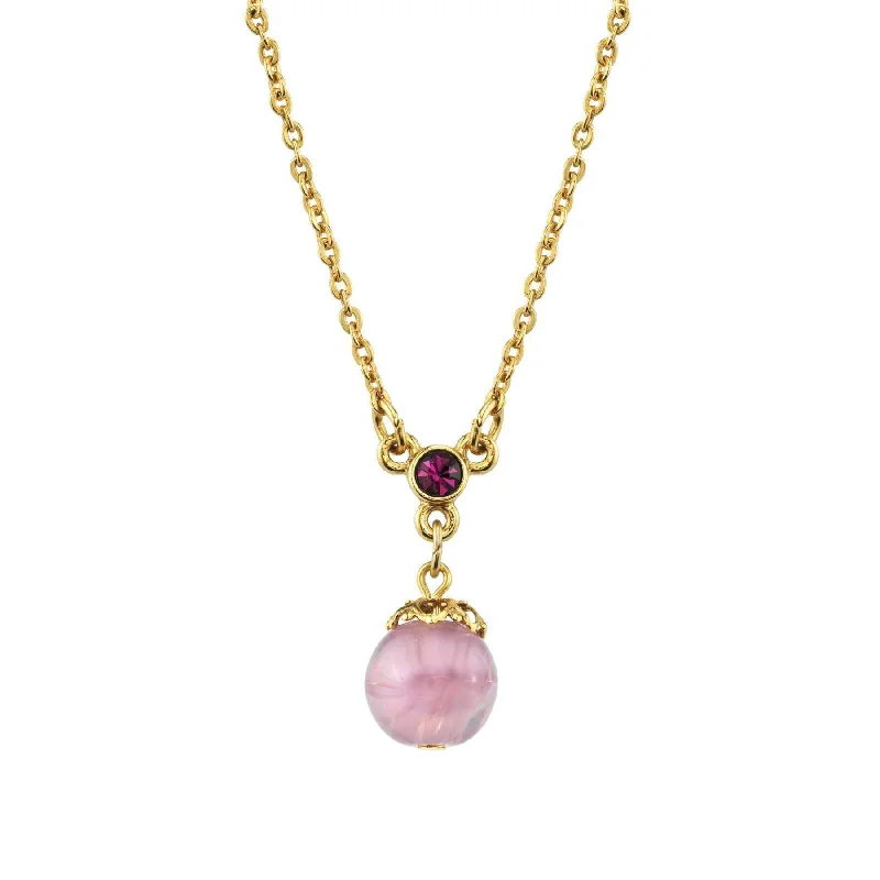 Women’s delicate necklace-1928 Jewelry Light Amethyst Quartz Glass Round Bead Crystal Accent Drop Pendant Necklace 16" + 3" Extender