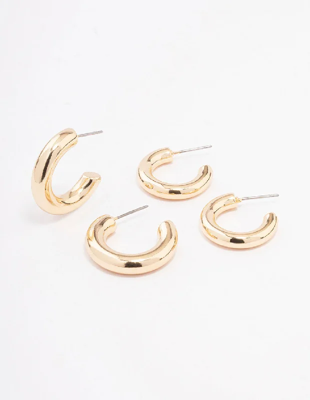 Women’s silver drop earrings-Gold Chubby Hoop Earring Pack