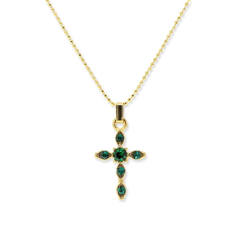 Women’s boho necklace-Symbols Of Faith Emerald Green Crystal Cross Pendant Necklace 16" + 3" Extension