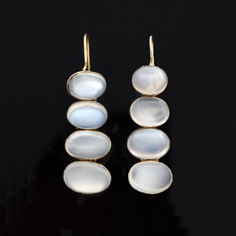 Women’s pearl drop earrings-Late Victorian 14kt Moonstone Dangle Earrings