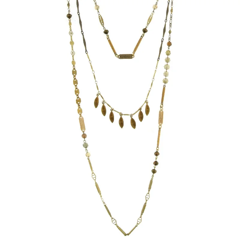 Women’s layered necklace-T.R.U. Triple Chain Baroque Glass Faux Pearls & Links Necklace 36"