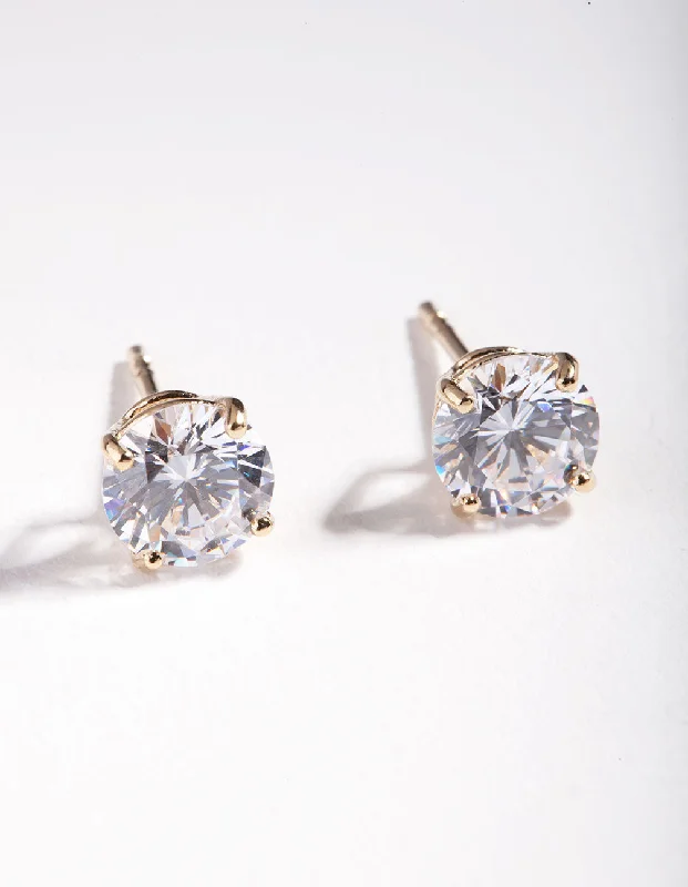 Women’s gold-plated earrings-Gold Plated Sterling Silver 1 Carat Cubic Zirconia Stud Earrings