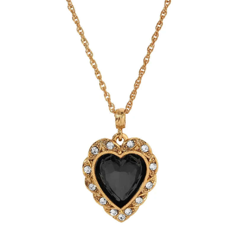 Women’s gold necklace with sapphire-1928 Jewelry Crystal Heart & Stone Pendant Necklace 16"