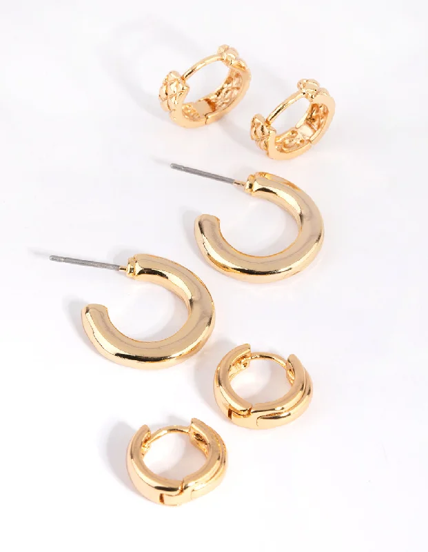 Women’s colorful earrings-Gold Mixed Earring Hoop Pack