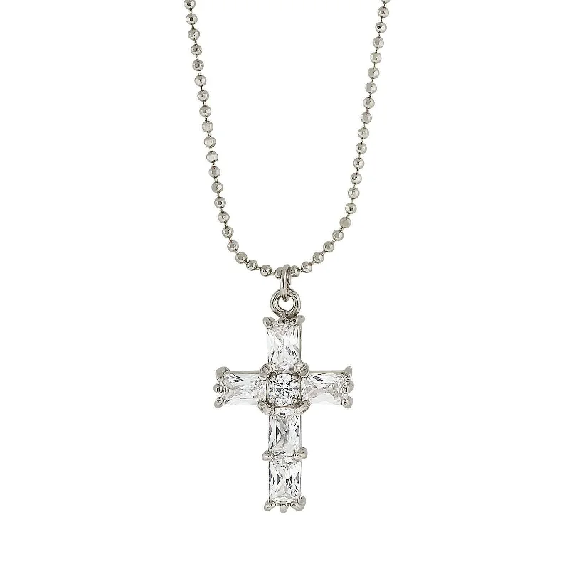 Women’s delicate necklace-1928 Jewelry Cubic Zirconia Cross Pendant Necklace 18"