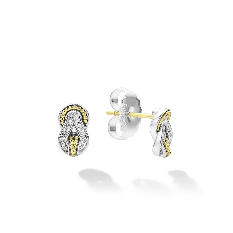 Women’s zirconia drop earrings-Newport Two-Tone Knot Diamond Stud Earrings