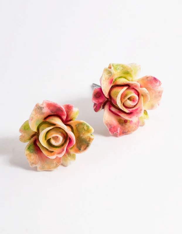 Women’s heart-shaped earrings-Plastic Large Rose Stud Earrings