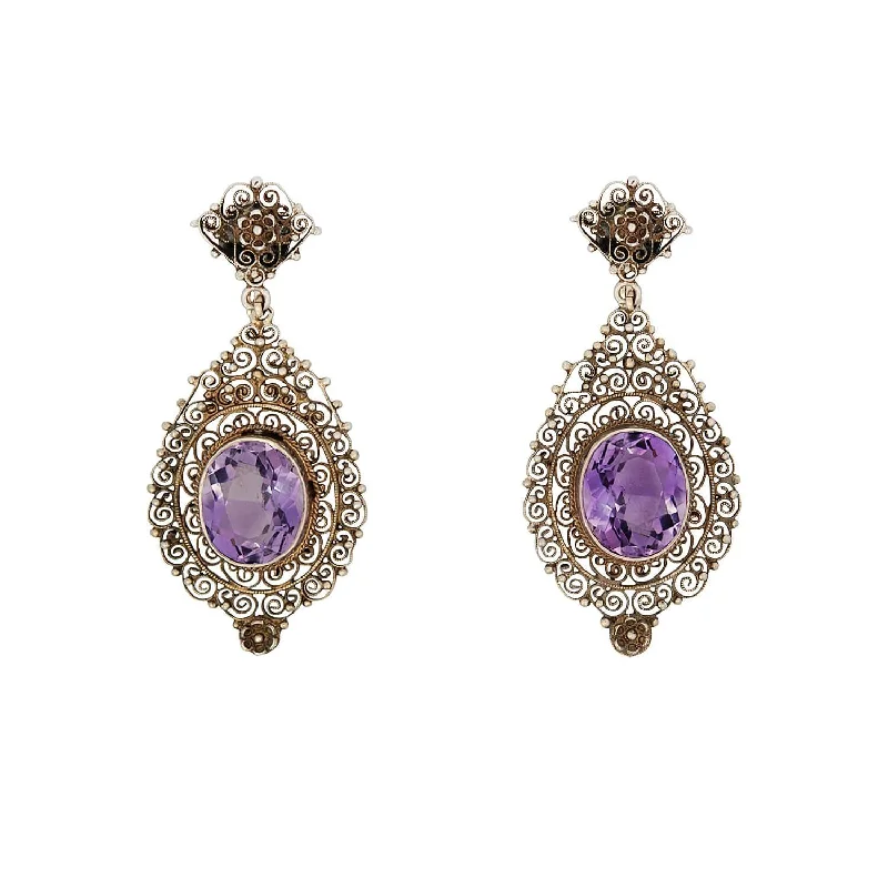 Women’s luxury earrings-Edwardian Italian Silver Gilt Amethyst Earrings