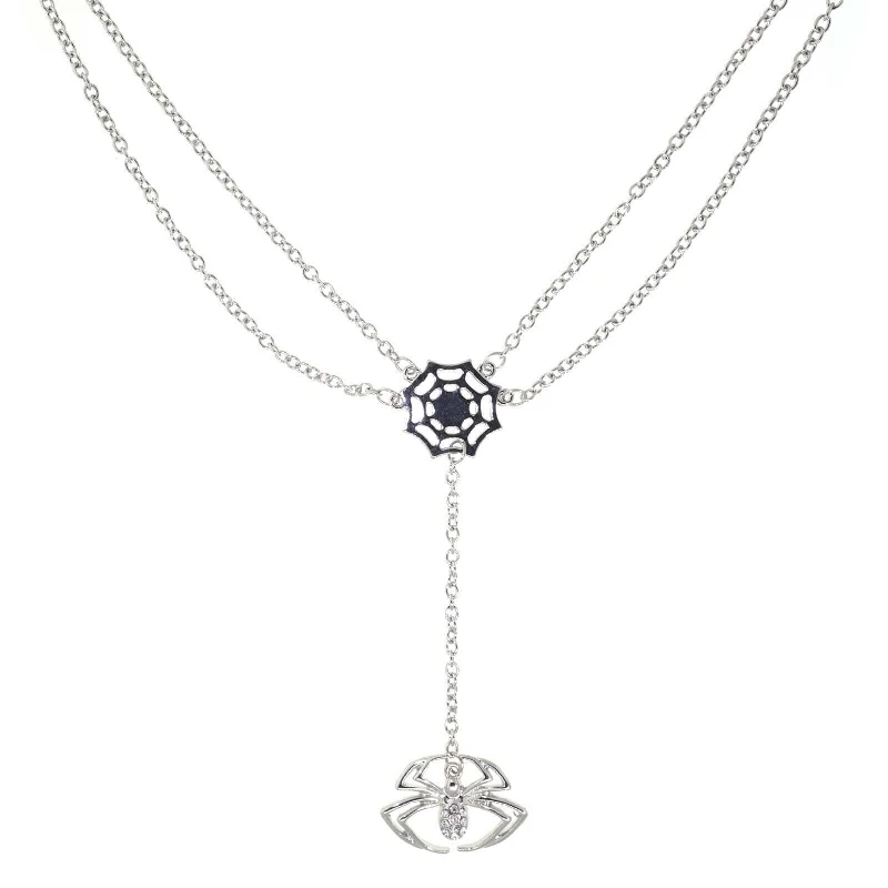 Women’s princess necklace-1928 Jewelry Spider Web With Crystal Spider Drop Necklace 16"