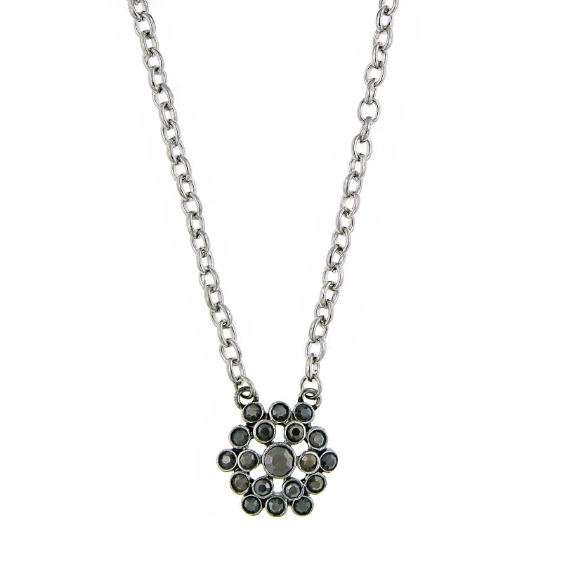 Women’s oval pendant necklace-1928 Jewelry Hematite Cluster Pendant Necklace 16" + 3" Extender