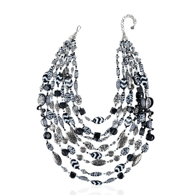 Women’s adjustable necklace-Caliope Cascading Chain (Removable Strand) - Tribal B/W